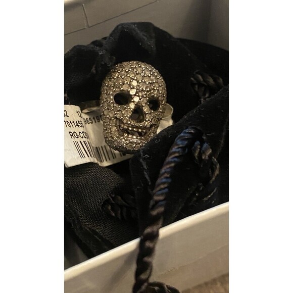 AUTHENTIC BAVNA Skull Ring 1.23 tcw Pavé Set Champagne Diamonds Sterling Silver - Picture 4 of 16